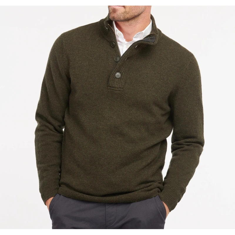 Barbour Lamswol Troye Trui | Mosgroen | www.pietkoopmans.nl