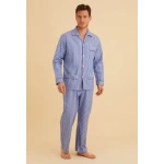 Bonsoir Of London Katoen Pyjama | Blauw Gestreept | www.pietkoopmans.nl