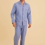 Bonsoir Of London Katoen Pyjama | Blauw Gestreept | www.pietkoopmans.nl