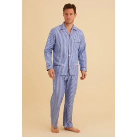 Bonsoir Of London Katoen Pyjama | Blauw Gestreept