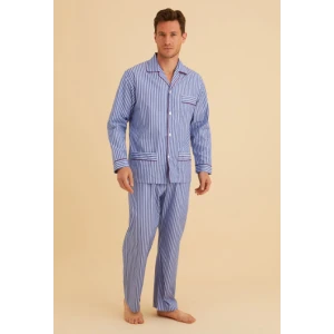 Bonsoir Of London Katoen Pyjama | Blauw Gestreept