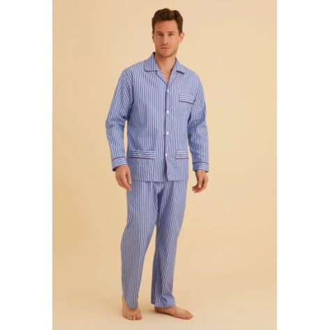 Bonsoir Of London Katoen Pyjama | Blauw Gestreept | www.pietkoopmans.nl