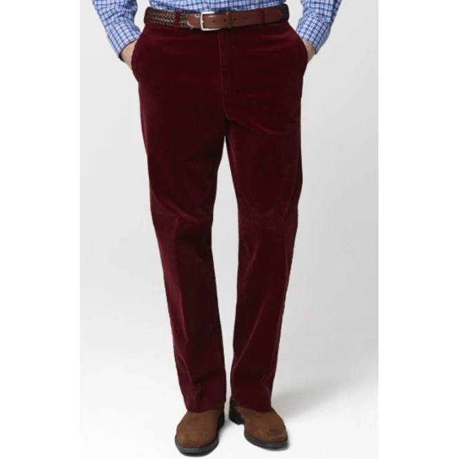 Katoenen Brede Rib Broek | Bordeaux