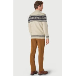 Howard Ecru Fairisle Zip Neck Jumper | Oatmeal