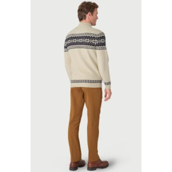 Howard Ecru Fairisle Zip Neck Jumper | Oatmeal | www.pietkoopmans.nl