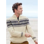 Howard Ecru Fairisle Zip Neck Jumper | Oatmeal | www.pietkoopmans.nl