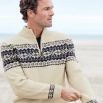 Howard Ecru Fairisle Zip Neck Jumper | Oatmeal | www.pietkoopmans.nl