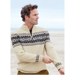 Howard Ecru Fairisle Zip Neck Jumper | Oatmeal