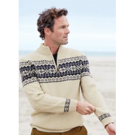 Howard Ecru Fairisle Zip Neck Jumper | Oatmeal