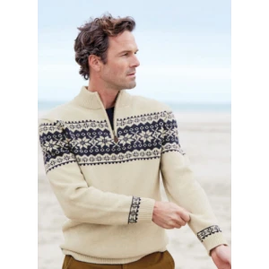 Howard Ecru Fairisle Zip Neck Jumper | Oatmeal