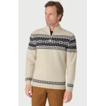 Howard Ecru Fairisle Zip Neck Jumper | Oatmeal | www.pietkoopmans.nl