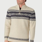 Howard Ecru Fairisle Zip Neck Jumper | Oatmeal | www.pietkoopmans.nl