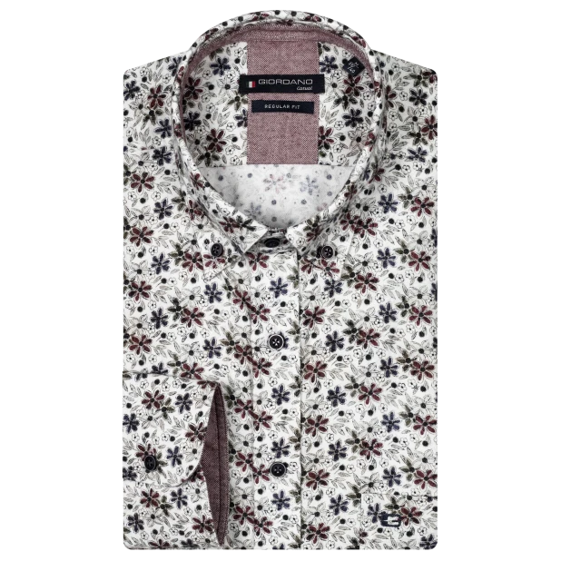 Giordano Soft Flanel Overhemd | Bordo Gebloemd | www.pietkoopmans.nl