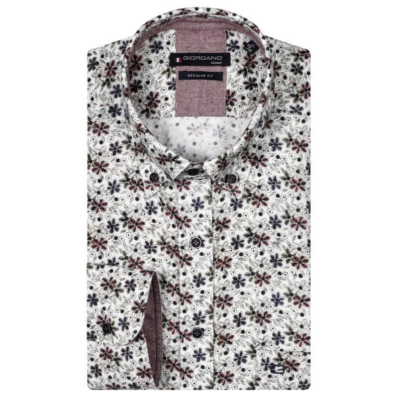 Giordano Soft Flanel Overhemd | Bordo Gebloemd | www.pietkoopmans.nl