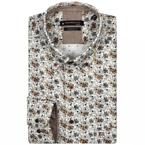 Giordano Soft Flanel Overhemd | Camel Gebloemd | www.pietkoopmans.nl