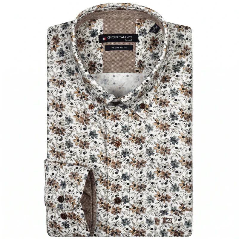 Giordano Soft Flanel Overhemd | Camel Gebloemd | www.pietkoopmans.nl
