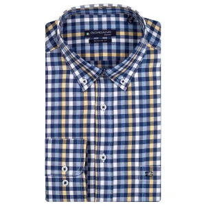 Giordano Overhemd | Blauw Geel Geblokt