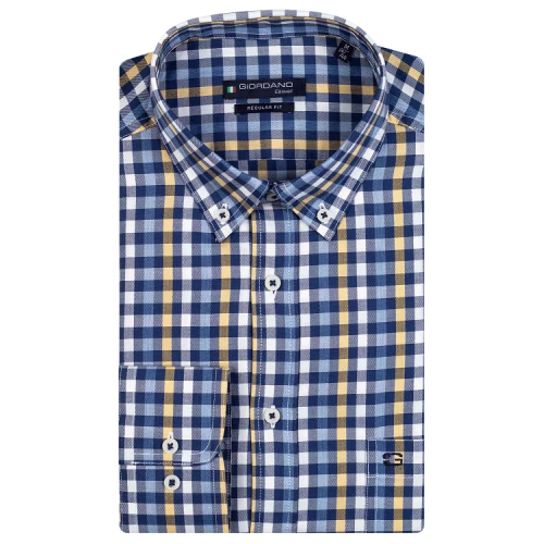 Giordano Overhemd | Blauw Geel Geblokt | www.pietkoopmans.nl