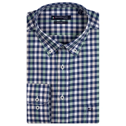 Giordano Overhemd | Blauw Groen  Geblokt | www.pietkoopmans.nl