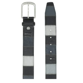 Lindenmann Lederen Patchwork Riem | Zwart Antraciet