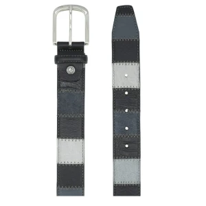 Lindenmann Lederen Patchwork Riem | Zwart Antraciet