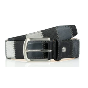 Lindenmann Lederen Patchwork Riem | Zwart Antraciet