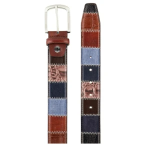 Lindenmann Lederen Patchwork Riem | Bruin Blauw