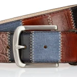 Lindenmann Lederen Patchwork Riem | Bruin Blauw | www.pietkoopmans.nl
