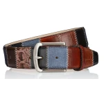 Lindenmann Lederen Patchwork Riem | Bruin Blauw | www.pietkoopmans.nl