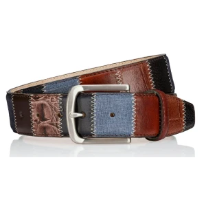 Lindenmann Lederen Patchwork Riem | Bruin Blauw