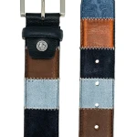 Lindenmann Lederen Patchwork Riem | Blauw Lichtblauw| www.pietkoopmans.nl