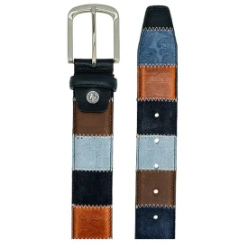 Lindenmann Lederen Patchwork Riem | Blauw Lichtblauw
