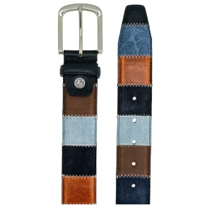 Lindenmann Lederen Patchwork Riem | Blauw Lichtblauw