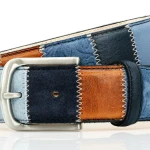 Lindenmann Lederen Patchwork Riem | Blauw Lichtblauw| www.pietkoopmans.nl