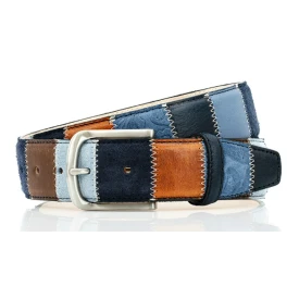 Lindenmann Lederen Patchwork Riem | Blauw Lichtblauw