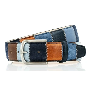 Lindenmann Lederen Patchwork Riem | Blauw Lichtblauw