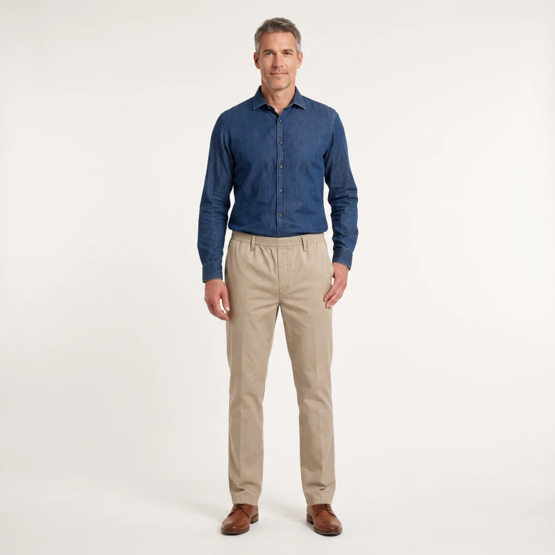 Lange Elastische Taille Broek Amberg Winter | Beige | www.pietkoopmans.nl