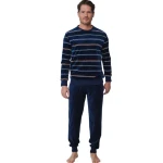 Pastunette Velours Pyjama | Blauw Gestreept | www.pietkoopmans.nl