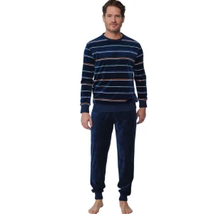 Pastunette Velours Pyjama | Blauw Gestreept