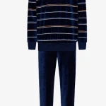 Pastunette Velours Pyjama | Blauw Gestreept | www.pietkoopmans.nl