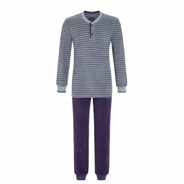 Ringella Badstof Pyjama | Blauw Gestreept | www.pietkoopmans.nl