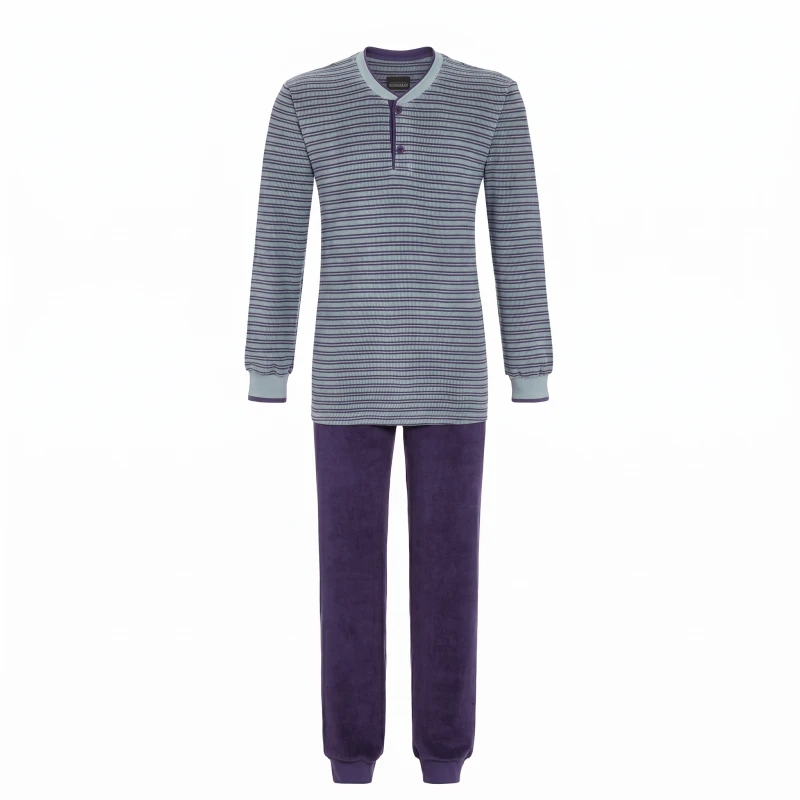 Ringella Badstof Pyjama | Blauw Gestreept | www.pietkoopmans.nl