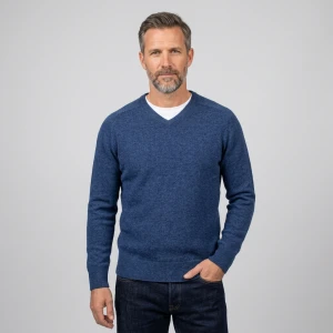 Baileys Lamswol Trui V Hals | Denim Blauw