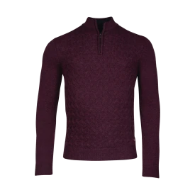 Baileys Zip Lamswollen Trui | Bordeaux Gevlochten