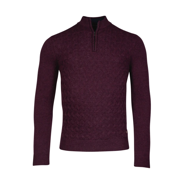 Baileys Zip Lamswollen Trui | Bordeaux Gevlochten | www.pietkoopmans.nl
