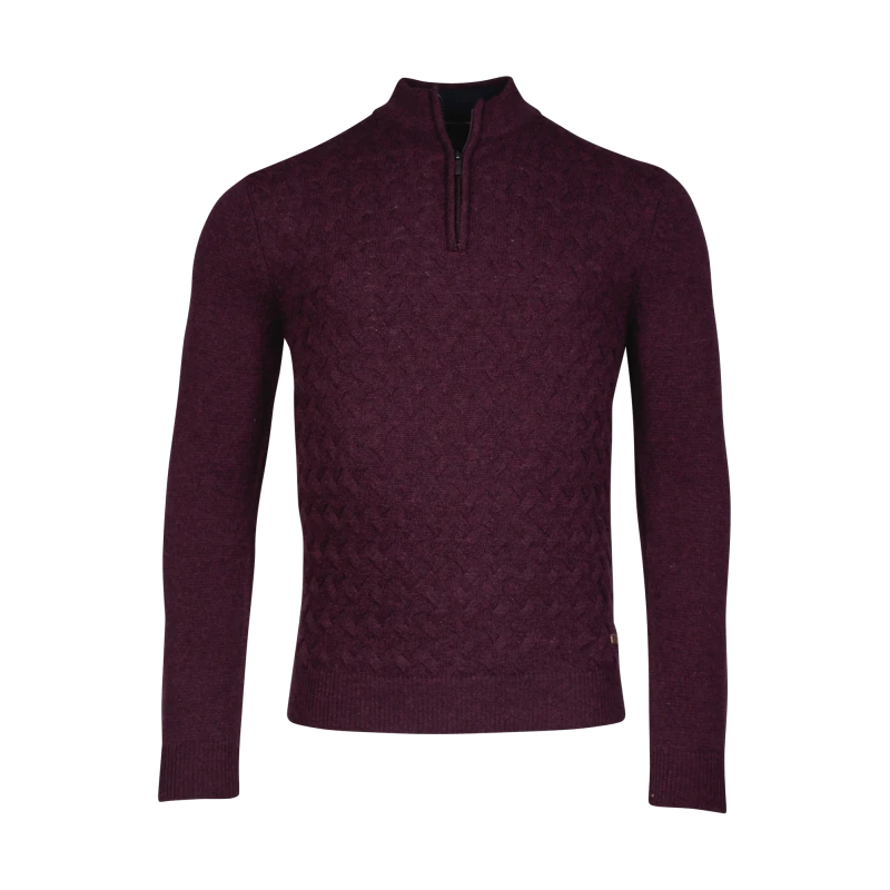 Baileys Zip Lamswollen Trui | Bordeaux Gevlochten | www.pietkoopmans.nl