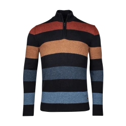 Baileys Zip Lamswollen Trui | Brique Camel Gestreept