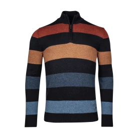 Baileys Zip Lamswollen Trui | Brique Camel Gestreept
