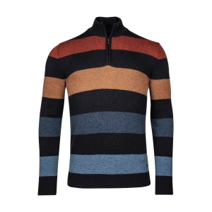 Baileys Zip Lamswollen Trui | Brique Camel Gestreept