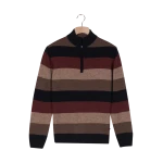 Baileys Zip Lamswollen Trui | Bordeaux Beige Gestreept | www.pietkoopmans.nl